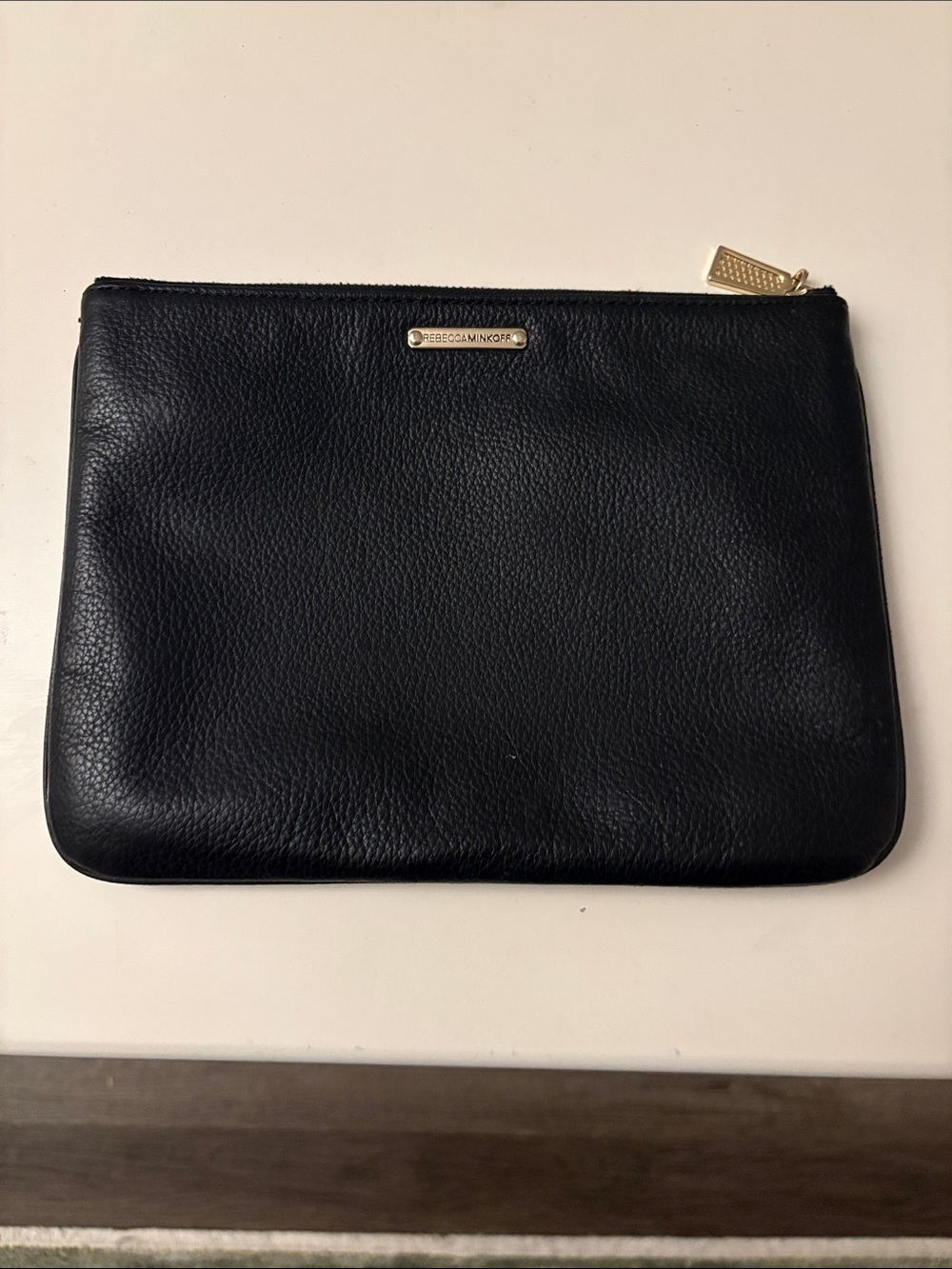 Rebecca Minkoff Black Leather Travel Pouch with Gold Hardware